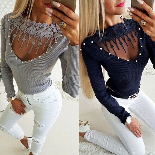 women fashion lace floral patchwork o neck sweater autumn spring lady knitted long sleeve patchwork slim blouse casual, White;black
women fashion lace floral patchwork o neck sweater autumn spring lady knitted long sleeve patchwork slim blouse casual, White;black