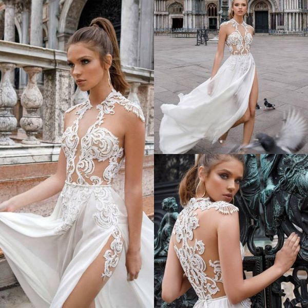 2020 wedding dresses with chiffon train halter thigh high slits appliques sash lace a line bridal gowns sweep train wedding dresses, White
2020 wedding dresses with chiffon train halter thigh high slits appliques sash lace a line bridal gowns sweep train wedding dresses, White
