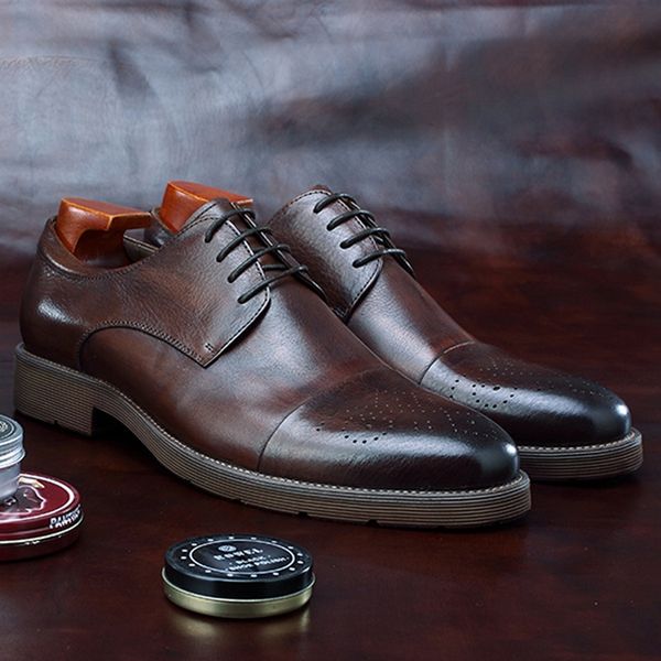 round toe man formal dress retro shoes natural genuine leather cap toe work office men' flats derby platform footwear bgq103, Black
round toe man formal dress retro shoes natural genuine leather cap toe work office men' flats derby platform footwear bgq103, Black