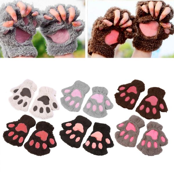 Selling Fingerless Plush Gloves Fluffy Bear Claw Cute Cat Claw Plush Soft Warm Lovely Cute Women Half Finger Covered Fashion Gloves