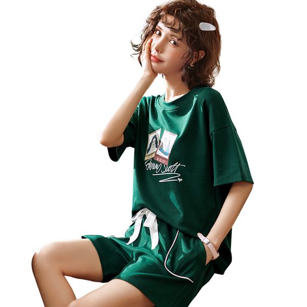 new summer pajama women's cotton korean version of loose short sleeves worn outside breathable women's home suit, Blue;gray
new summer pajama women's cotton korean version of loose short sleeves worn outside breathable women's home suit, Blue;gray