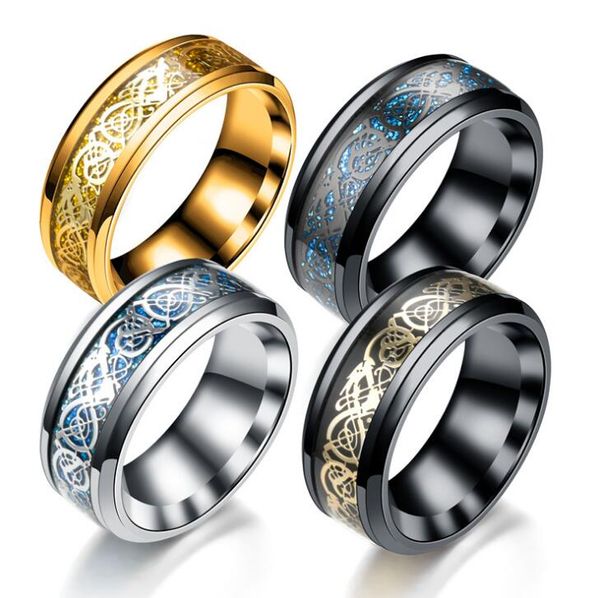 8mm blue black dragon pattern beveled edges celtic rings jewelry wedding band for men ing, Silver
8mm blue black dragon pattern beveled edges celtic rings jewelry wedding band for men ing, Silver