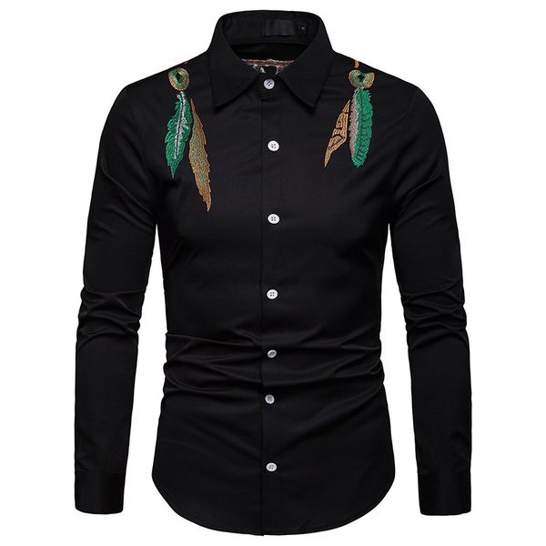 men fashion shirt men 2019 spring and autumn new long sleeve men's business lapel embroidery casual shirt, White;black
men fashion shirt men 2019 spring and autumn new long sleeve men's business lapel embroidery casual shirt, White;black