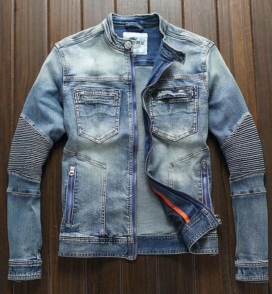 blue denim cotton jean classic biker motorcycle jacket stand collar zipper stretch denim outwear coat, Black;brown
blue denim cotton jean classic biker motorcycle jacket stand collar zipper stretch denim outwear coat, Black;brown