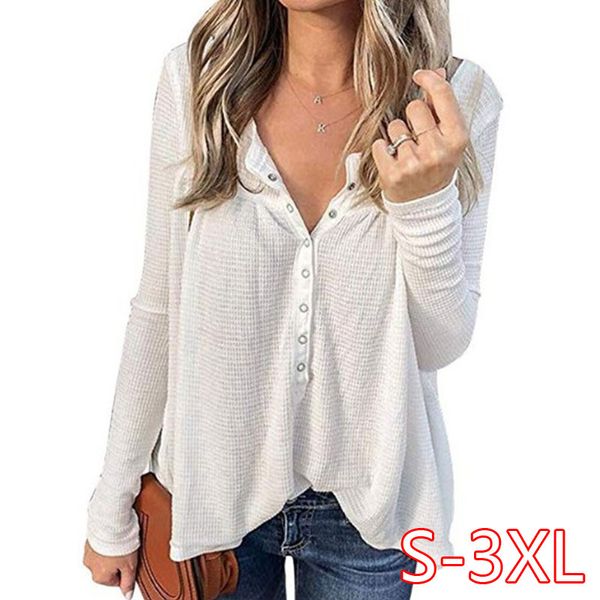 women v neck knitted sweater 2019 long sleeve casual solid button pullovers autumn woman waffle knit tunic pull femme, White;black
women v neck knitted sweater 2019 long sleeve casual solid button pullovers autumn woman waffle knit tunic pull femme, White;black