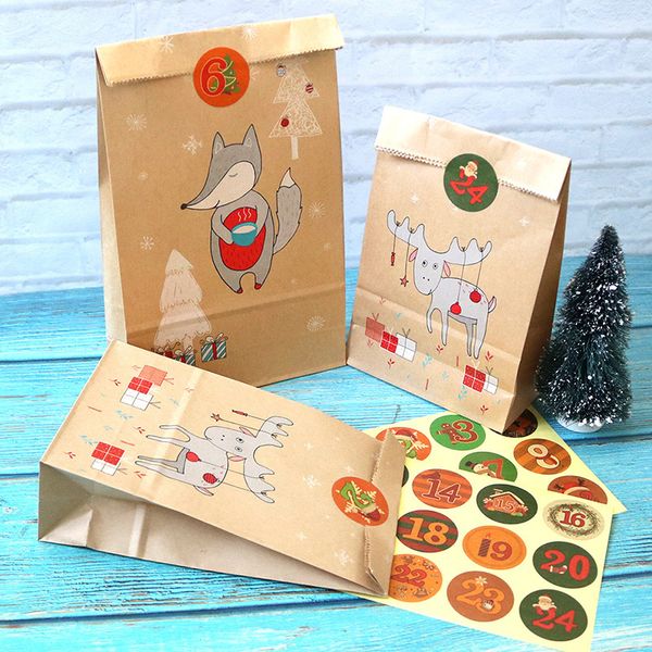 24pcs kraft paper bags with christmas calendar stickers moose gift paper bag xmas candy cookies packing box decor
24pcs kraft paper bags with christmas calendar stickers moose gift paper bag xmas candy cookies packing box decor