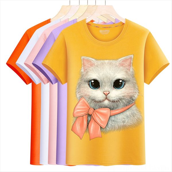 2020 short-sleeved t- women's 3 ddimensional printing shirt cat pattern half-sleeved cotton round collar large size shirt, White
2020 short-sleeved t- women's 3 ddimensional printing shirt cat pattern half-sleeved cotton round collar large size shirt, White