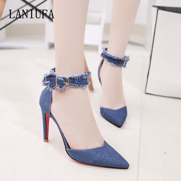 women high heels shoes women spring summer denim pointed toe classics thin heels pumps party dress shoes mujer zapatos #180, Black
women high heels shoes women spring summer denim pointed toe classics thin heels pumps party dress shoes mujer zapatos #180, Black