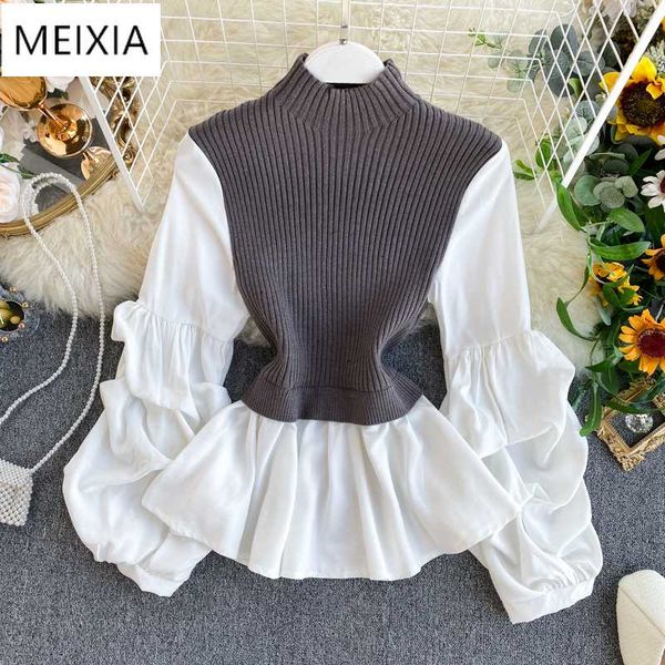 women's sweaters meixia knit patchwork fake two-piece slim fit lantern sleeved shirt tide turtleneck pullovers sweater, White;black
women's sweaters meixia knit patchwork fake two-piece slim fit lantern sleeved shirt tide turtleneck pullovers sweater, White;black