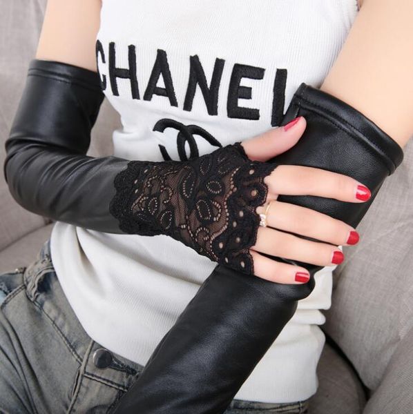 women' elastic leather patchwork lace glove lady' long fingerless black glove r321, Blue;gray
women' elastic leather patchwork lace glove lady' long fingerless black glove r321, Blue;gray