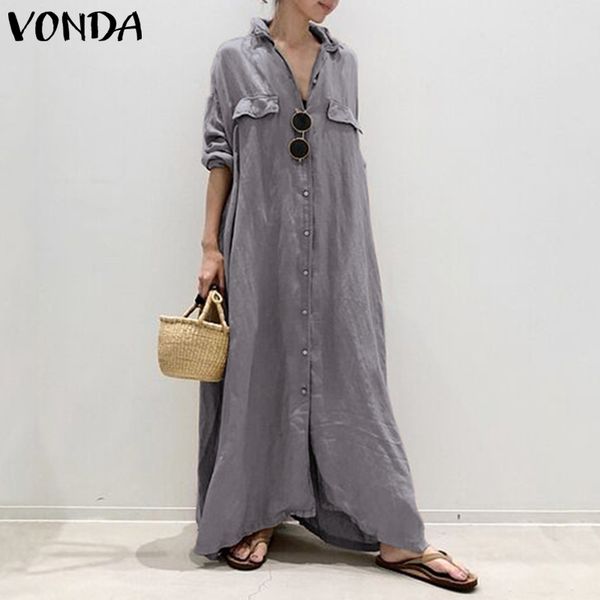 women dress vintage turn-down collar buttons shirt maxi long dress vonda 2020 plus size party vestidos robe femme s-5xl, Black;gray
women dress vintage turn-down collar buttons shirt maxi long dress vonda 2020 plus size party vestidos robe femme s-5xl, Black;gray
