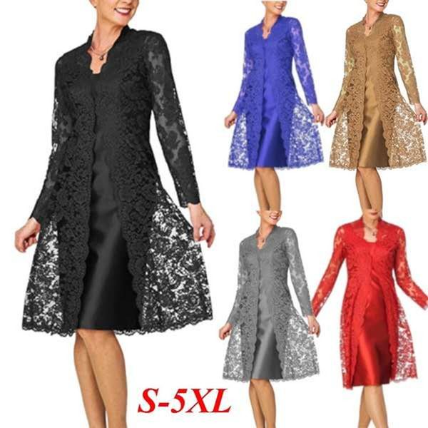2019 women summer autumn two pieces charming dress solid color party dress plus size office lady dresses long sleeve lace, Black;gray
2019 women summer autumn two pieces charming dress solid color party dress plus size office lady dresses long sleeve lace, Black;gray