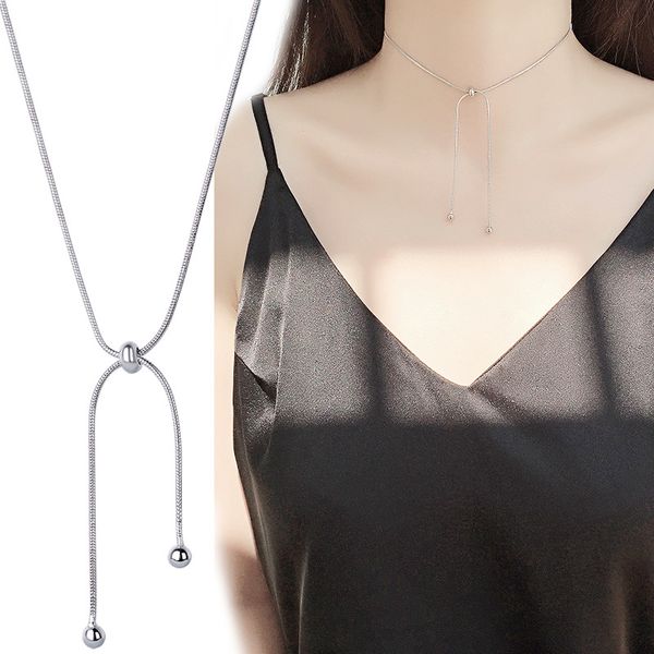 adjustable necklace with retractable snakeskin round bead, female tassel pendant, collarbone chain and neck chain, Silver
adjustable necklace with retractable snakeskin round bead, female tassel pendant, collarbone chain and neck chain, Silver