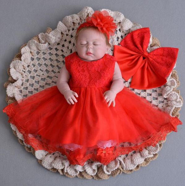 

2pcs set baby girl christening dress newborn baby baptismal gown bow christening outfits children clothes baptism dress set, Red;yellow