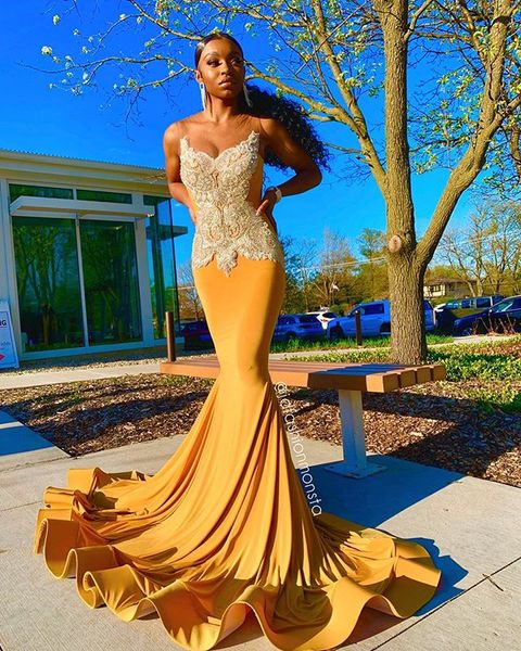 shiny yellow satin prom dresses mermaid mermaid evening dresses sleeveless lace appliques african prom party gowns, Black
shiny yellow satin prom dresses mermaid mermaid evening dresses sleeveless lace appliques african prom party gowns, Black