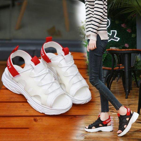 new korean version of summer muffin soft sole fishmouth sports sandals thick sole beach shoes, Black
new korean version of summer muffin soft sole fishmouth sports sandals thick sole beach shoes, Black