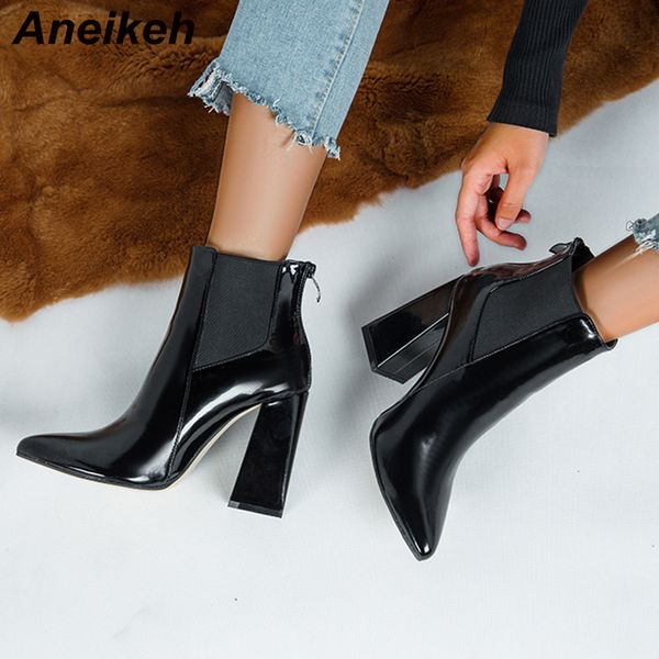 aneikeh fashion patent leather pu ankle boots chunky high heels women autumn booties pointed toe party women pumps, Black
aneikeh fashion patent leather pu ankle boots chunky high heels women autumn booties pointed toe party women pumps, Black