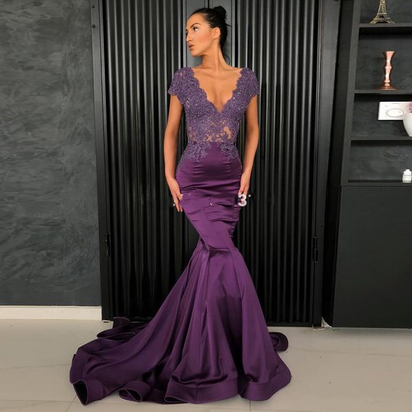2020 deep v neck purple evening dresses with lace appliques elegant satin mermaid formal prom party gowns short sleeves, Black;red
2020 deep v neck purple evening dresses with lace appliques elegant satin mermaid formal prom party gowns short sleeves, Black;red