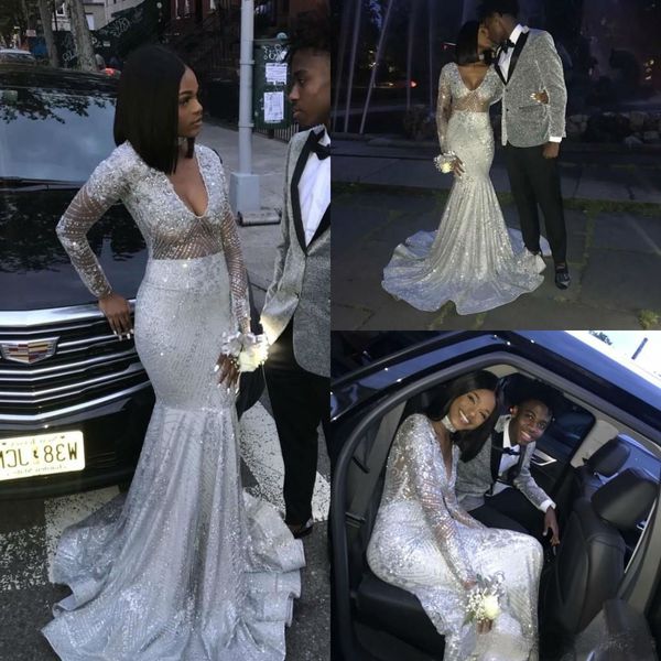 sparkly sequins mermaid prom dresses 2019 long sleeve ruffles sweep train evening gowns luxury cocktail party dresses robes de soirée, Black
sparkly sequins mermaid prom dresses 2019 long sleeve ruffles sweep train evening gowns luxury cocktail party dresses robes de soirée, Black