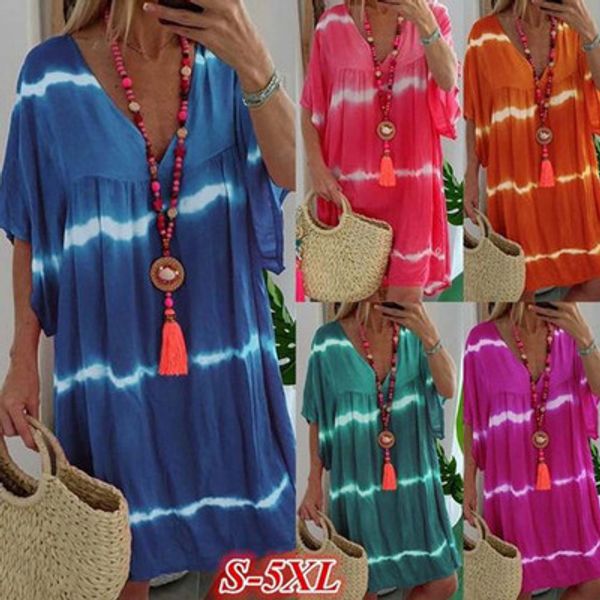 2020 summer women fashion plus size loose v-neck stripe tie-dye mid-length short-sleeved dress lady bohemia beach dress y-118, Black;gray
2020 summer women fashion plus size loose v-neck stripe tie-dye mid-length short-sleeved dress lady bohemia beach dress y-118, Black;gray