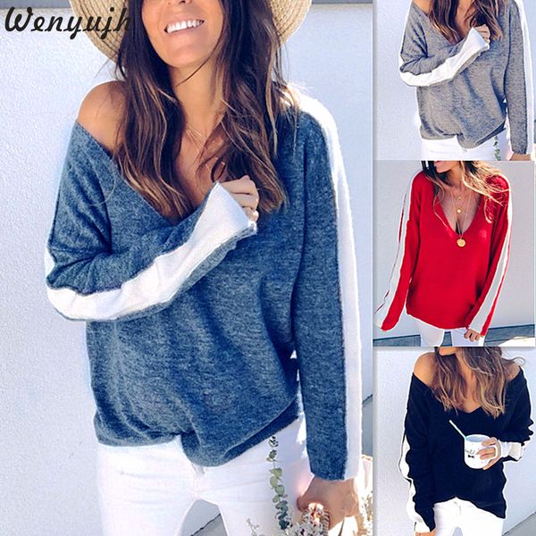 wenyujh women new deep v-neck autumn casual long sleeve knitted sweater female striped pullover jumper pull sweater, White;black
wenyujh women new deep v-neck autumn casual long sleeve knitted sweater female striped pullover jumper pull sweater, White;black