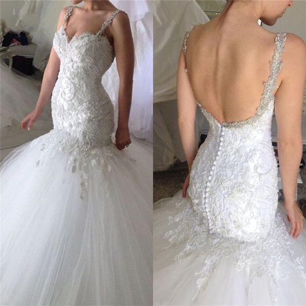 custom made mermaid backless spaghetti straps crystal lace beading vintage luxury formal wedding dresses 2020 new fashion wedding gown, White
custom made mermaid backless spaghetti straps crystal lace beading vintage luxury formal wedding dresses 2020 new fashion wedding gown, White