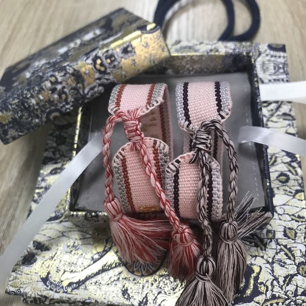luxury fabric bracelet women d cotton jewelry letter signature bracelet woven bangle tassel embroidery bracelet new lion box set, Golden;silver