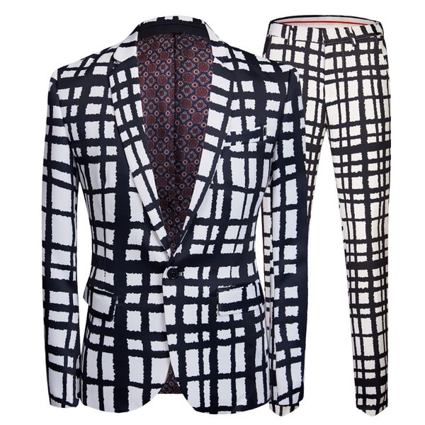 boo new man 2020 black and white plaid printed suit suit two studio host performance, White;black
boo new man 2020 black and white plaid printed suit suit two studio host performance, White;black
