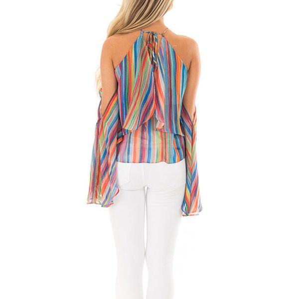 women blouse cold shoulder casual rainbow stripe print shirt blouse ruffle fold blusas mujer de moda camisas may 21, White
women blouse cold shoulder casual rainbow stripe print shirt blouse ruffle fold blusas mujer de moda camisas may 21, White