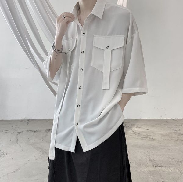 2020 summer new youth popular men's loose solid color multi-pocket five-point sleeve shirt fashion casual wild shirt -2xl, White;black
2020 summer new youth popular men's loose solid color multi-pocket five-point sleeve shirt fashion casual wild shirt -2xl, White;black