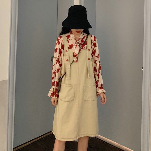 spring woman flower shirt and sundress suit 2pcs set female bow knot and beige overalls dresses suit set ensemble femme 2020, White
spring woman flower shirt and sundress suit 2pcs set female bow knot and beige overalls dresses suit set ensemble femme 2020, White