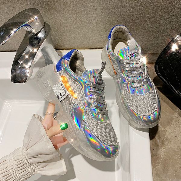 shujin woman buty damskie running mesh footwear female clear thick sneakers transparent lace up platform casual glitter shoes, Black
shujin woman buty damskie running mesh footwear female clear thick sneakers transparent lace up platform casual glitter shoes, Black