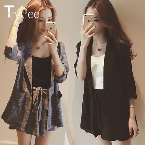 trytree spring summer women two piece set casual + shorts plus size plaid female office suit set women's 2 piece, White
trytree spring summer women two piece set casual + shorts plus size plaid female office suit set women's 2 piece, White