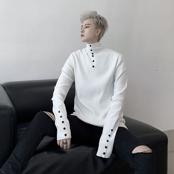 men turtleneck button design slim fit casual knitted pullover sweater male women autumn winter streetwear bottom knit sweater, White;black
men turtleneck button design slim fit casual knitted pullover sweater male women autumn winter streetwear bottom knit sweater, White;black