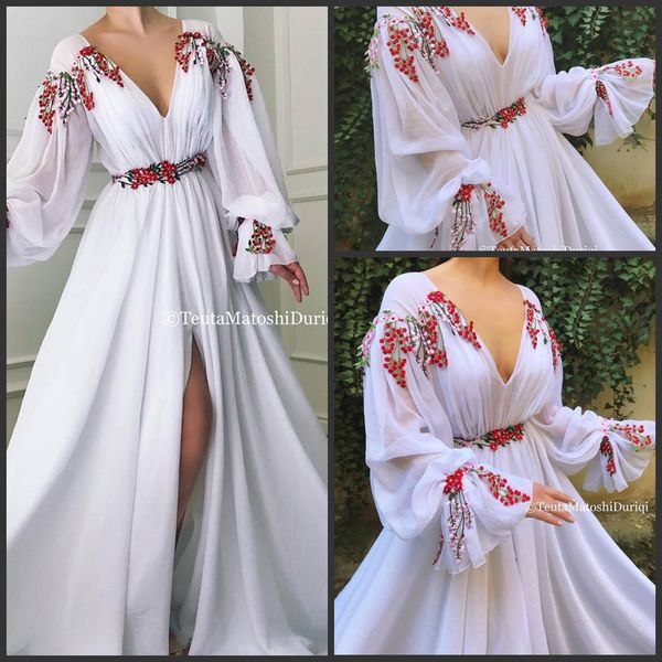 2019 new spring white chiffon v neck long sleeve evening dresses front split formal evening gowns sleeves plus size prom dresses, Black;red
2019 new spring white chiffon v neck long sleeve evening dresses front split formal evening gowns sleeves plus size prom dresses, Black;red