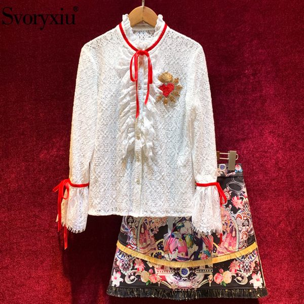 svoryxiu luxury runway summer skirt suit women's embroidery white lace blouse + vintage print tassel skirt elegant two piece set
svoryxiu luxury runway summer skirt suit women's embroidery white lace blouse + vintage print tassel skirt elegant two piece set