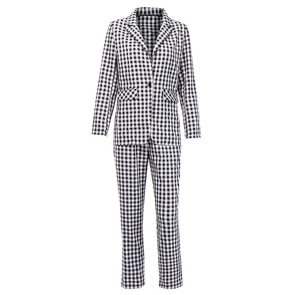 black white plaid women blazer suit set long sleeve office ladies elegant pant suits female casual streetwear trouser suit, White;black
black white plaid women blazer suit set long sleeve office ladies elegant pant suits female casual streetwear trouser suit, White;black