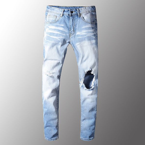 men's light blue holes ripped stretch slim skinny distressed denim pants long trousers male jeans
men's light blue holes ripped stretch slim skinny distressed denim pants long trousers male jeans