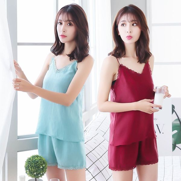 women's sling silk sleeping suit imitation silk thin two-piece home clothes sling pajamas simulation pajamas female, Blue;red
women's sling silk sleeping suit imitation silk thin two-piece home clothes sling pajamas simulation pajamas female, Blue;red