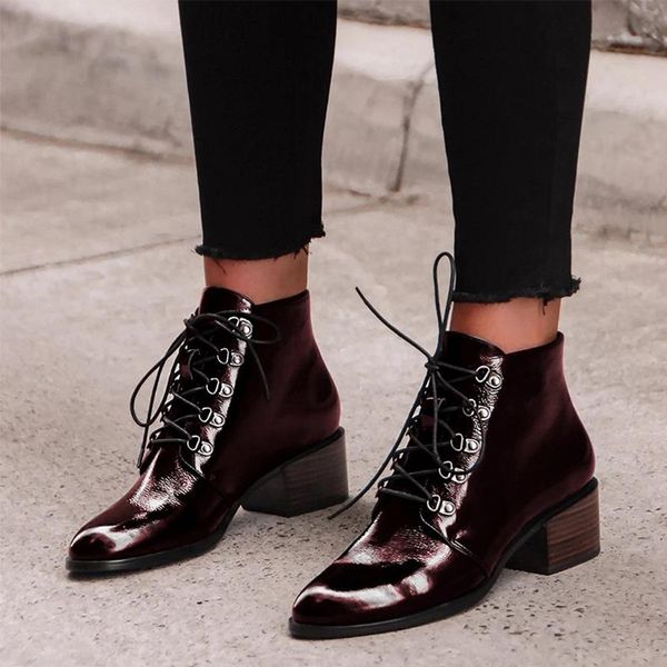 2020 new women's ankle spring ladies patent leather lace up boots female square heels pointed toe casual woman shoes mx200324, Black
2020 new women's ankle spring ladies patent leather lace up boots female square heels pointed toe casual woman shoes mx200324, Black