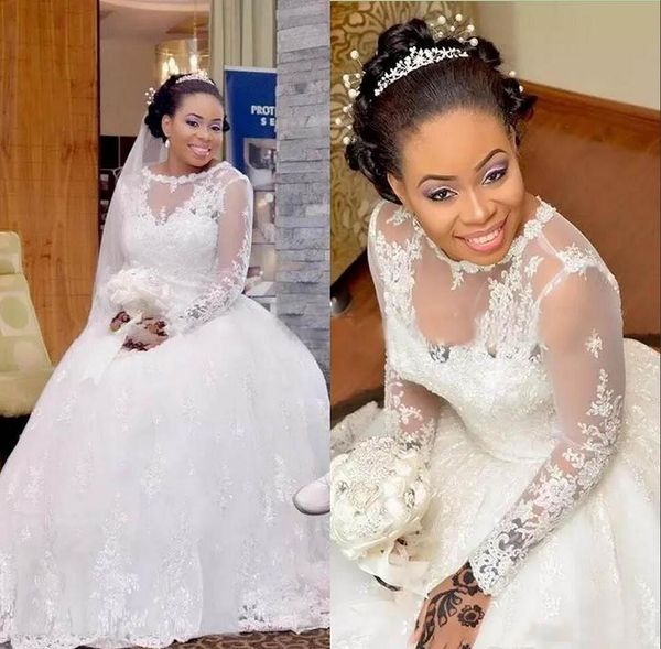 setwell jewel sheer neck ball gown wedding dresses long sleeves lace appliques floor length bridal gowns, White
setwell jewel sheer neck ball gown wedding dresses long sleeves lace appliques floor length bridal gowns, White