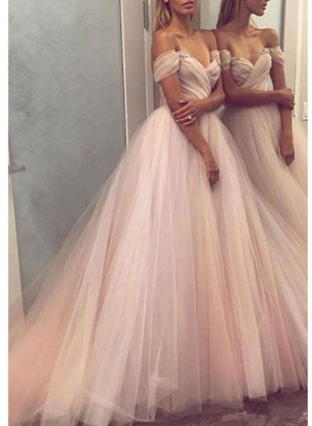 2020 modern design colorful wedding dresses off shoulder crystals a line sweep train pleated ruched tulle bridal gowns custom size, White
2020 modern design colorful wedding dresses off shoulder crystals a line sweep train pleated ruched tulle bridal gowns custom size, White