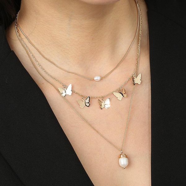european and american fashion elegant jewelry necklace retro sky butterfly tassel multi-layer natural pearl pendant necklace, Silver
european and american fashion elegant jewelry necklace retro sky butterfly tassel multi-layer natural pearl pendant necklace, Silver