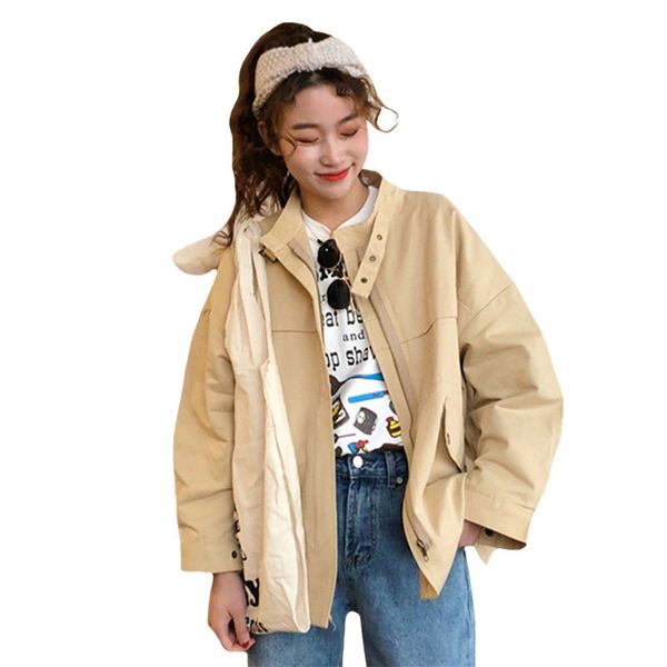 2019 new spring women's jacket korean temperament loose casual wild windbreaker autumn fashion large size ladies outerwear vs466, Tan;black
2019 new spring women's jacket korean temperament loose casual wild windbreaker autumn fashion large size ladies outerwear vs466, Tan;black