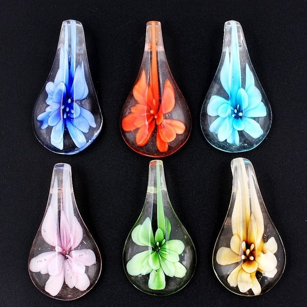 wholesale 6pcs handmade murano lampwork glass mix color flower drop pendant fit necklace, Silver
wholesale 6pcs handmade murano lampwork glass mix color flower drop pendant fit necklace, Silver