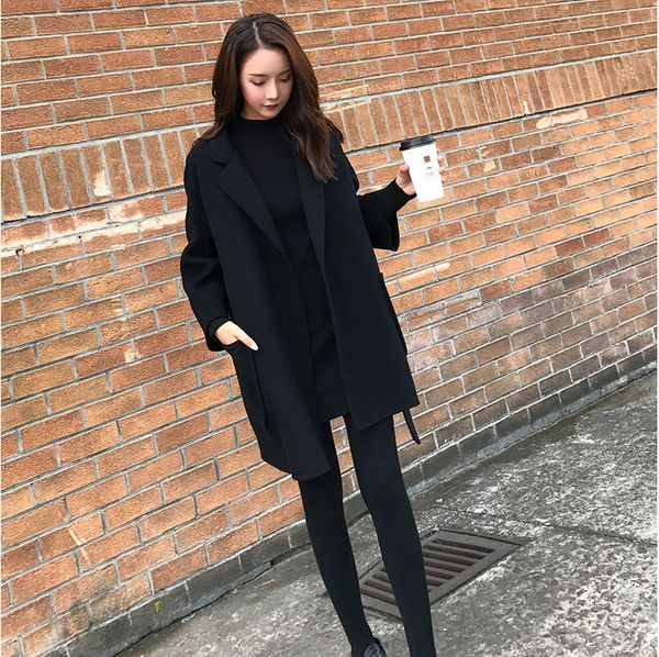 women's wool & blends female plus size loose warm long winter coats women office work wear elegant no belt, Black
women's wool & blends female plus size loose warm long winter coats women office work wear elegant no belt, Black