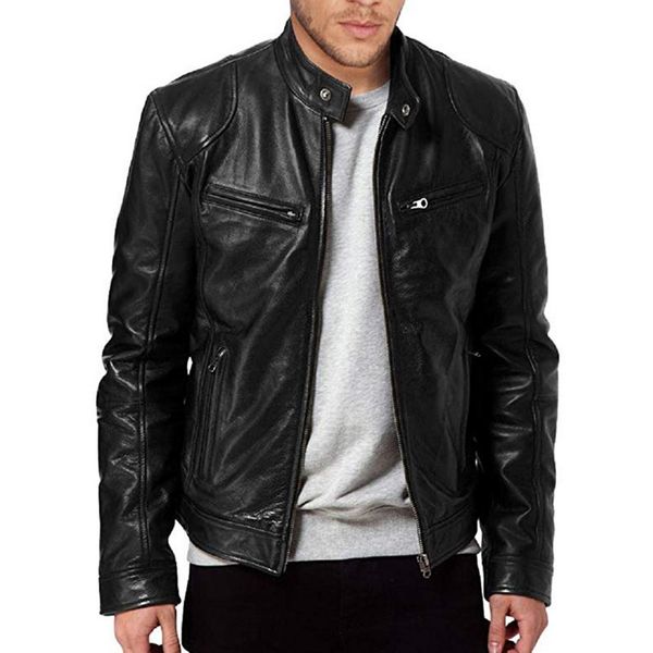 

искусственная кожа куртки для мужчин стенд воротник молния мужчины зима теплая флис ветрозащитный повседневная мотоцикл куртки мужская мода, Black;brown