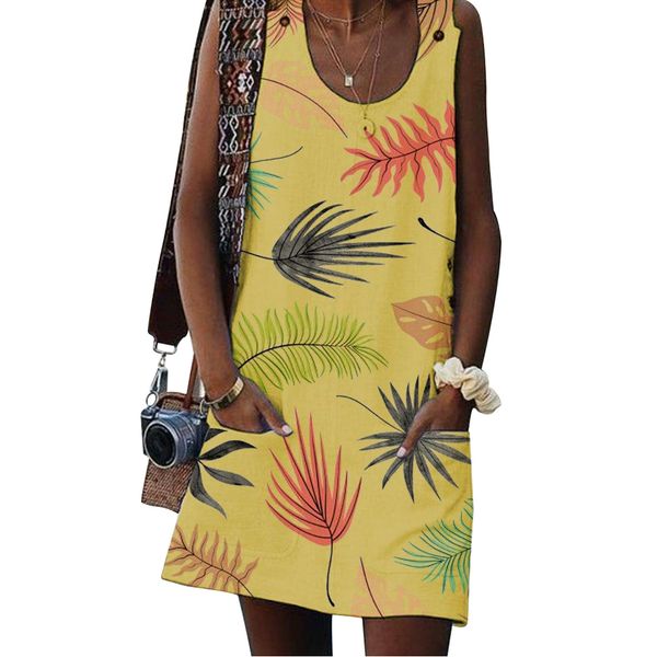 home breathable front button women dress soft travel holiday sides pocket leaf printed casual summer beach sleeveless u neck, Black;gray
home breathable front button women dress soft travel holiday sides pocket leaf printed casual summer beach sleeveless u neck, Black;gray