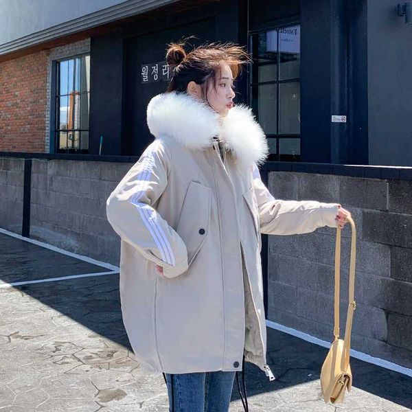 women's down & parkas long jacket winter loose cotton padded parka 2021 hooded with fur collar striped thicken casual outwear mulher ja, Black
women's down & parkas long jacket winter loose cotton padded parka 2021 hooded with fur collar striped thicken casual outwear mulher ja, Black