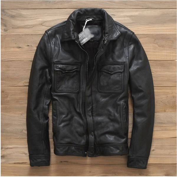 import 2020 men's cowhide jacket korea fashion slim fit genuine coat men stylish pockets natural leather clothes, Black
import 2020 men's cowhide jacket korea fashion slim fit genuine coat men stylish pockets natural leather clothes, Black
